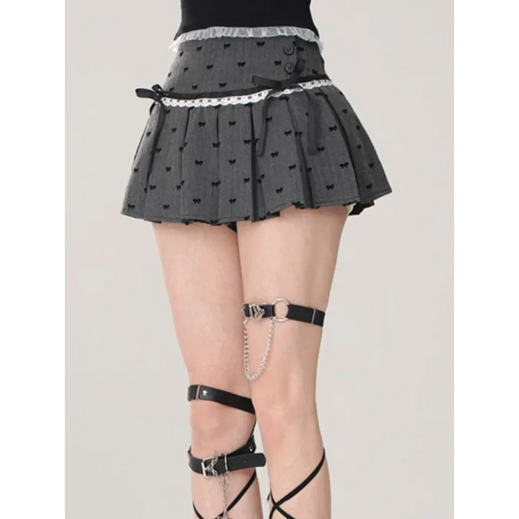 Kawaii Y2K Pleated Mini Skirt – Japanese Bow Lace Plaid Chic - Bottoms - Skirts - 12