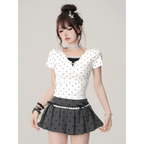 Kawaii Y2K Pleated Mini Skirt – Japanese Bow Lace Plaid Chic - Bottoms - Skirts - 14