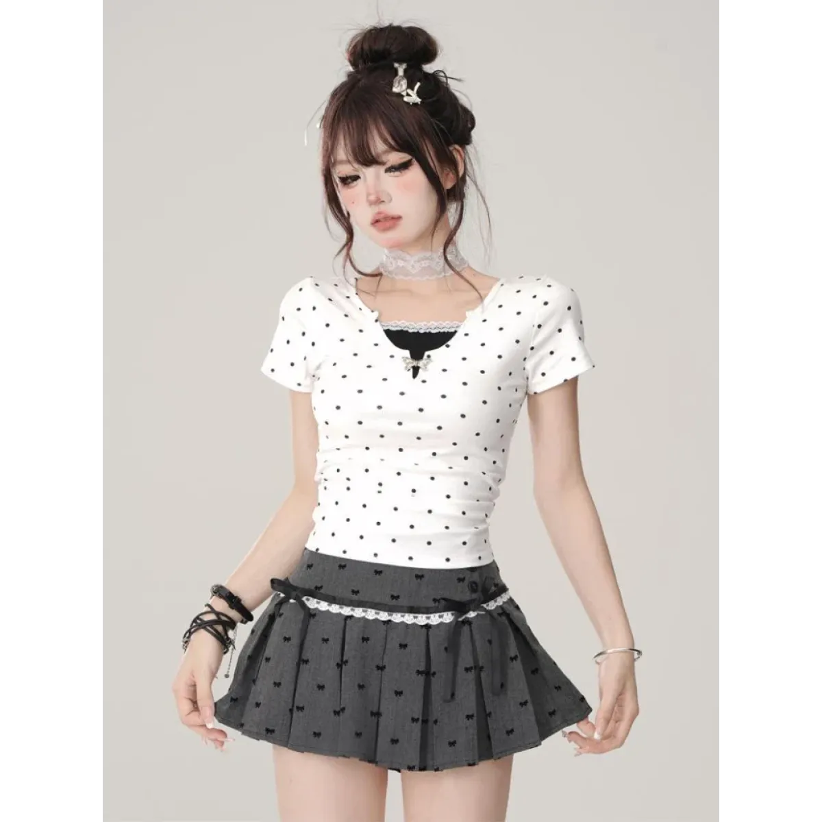 Kawaii Y2K Pleated Mini Skirt – Japanese Bow Lace Plaid Chic - Bottoms - Skirts - 14