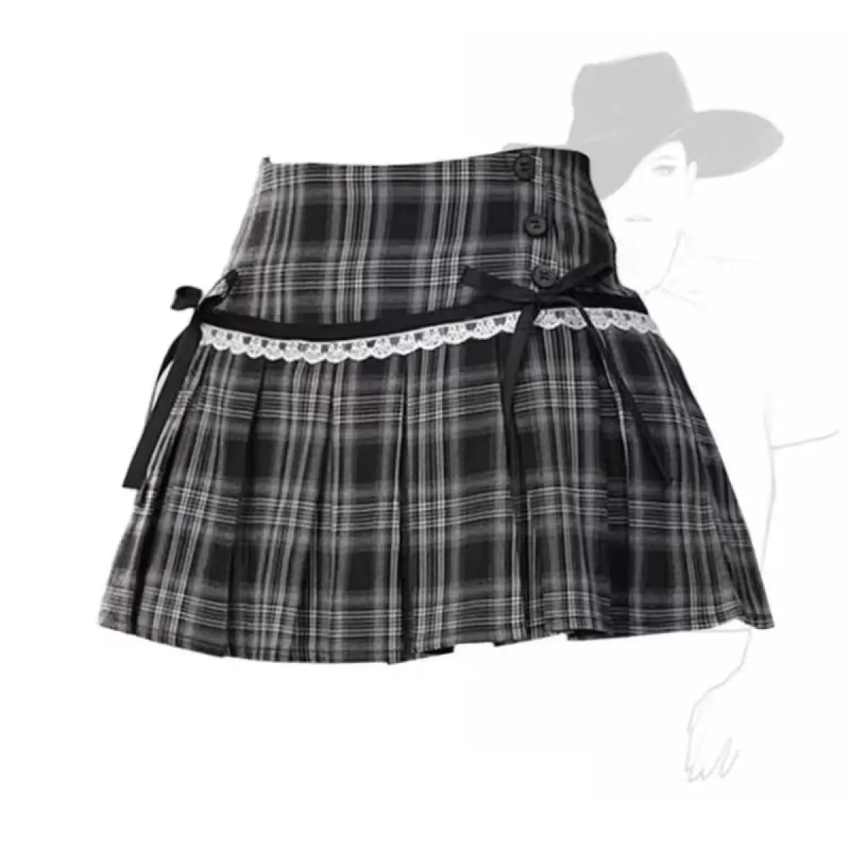Kawaii Y2K Pleated Mini Skirt – Japanese Bow Lace Plaid Chic - Bottoms - Skirts - 15