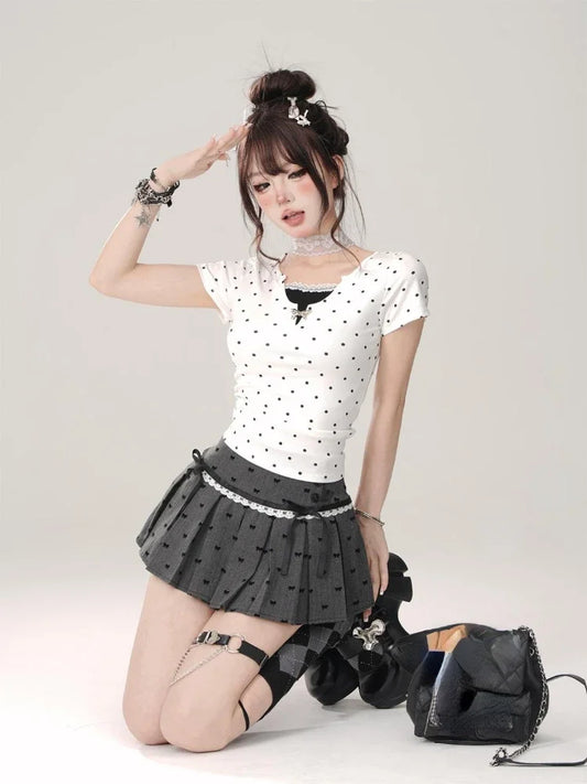 Kawaii Y2K Pleated Mini Skirt – Japanese Bow Lace Plaid Chic - Bottoms - 2025 - 2 - Worldwide Shipping