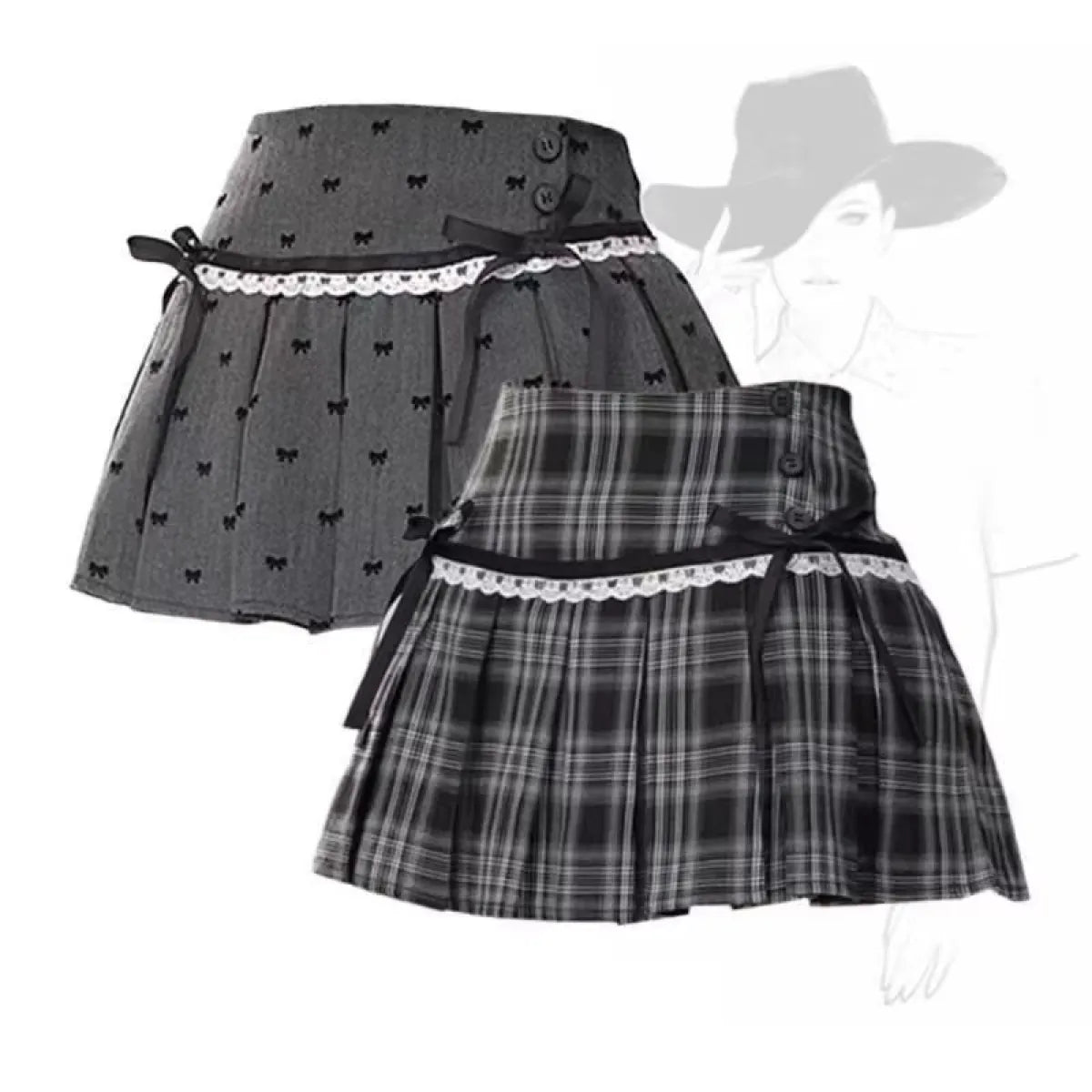 Kawaii Y2K Pleated Mini Skirt – Japanese Bow Lace Plaid Chic - Bottoms - Skirts - 6