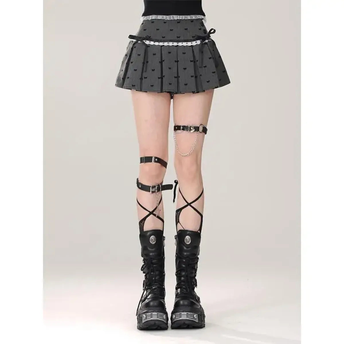 Kawaii Y2K Pleated Mini Skirt – Japanese Bow Lace Plaid Chic - Bottoms - Skirts - 7