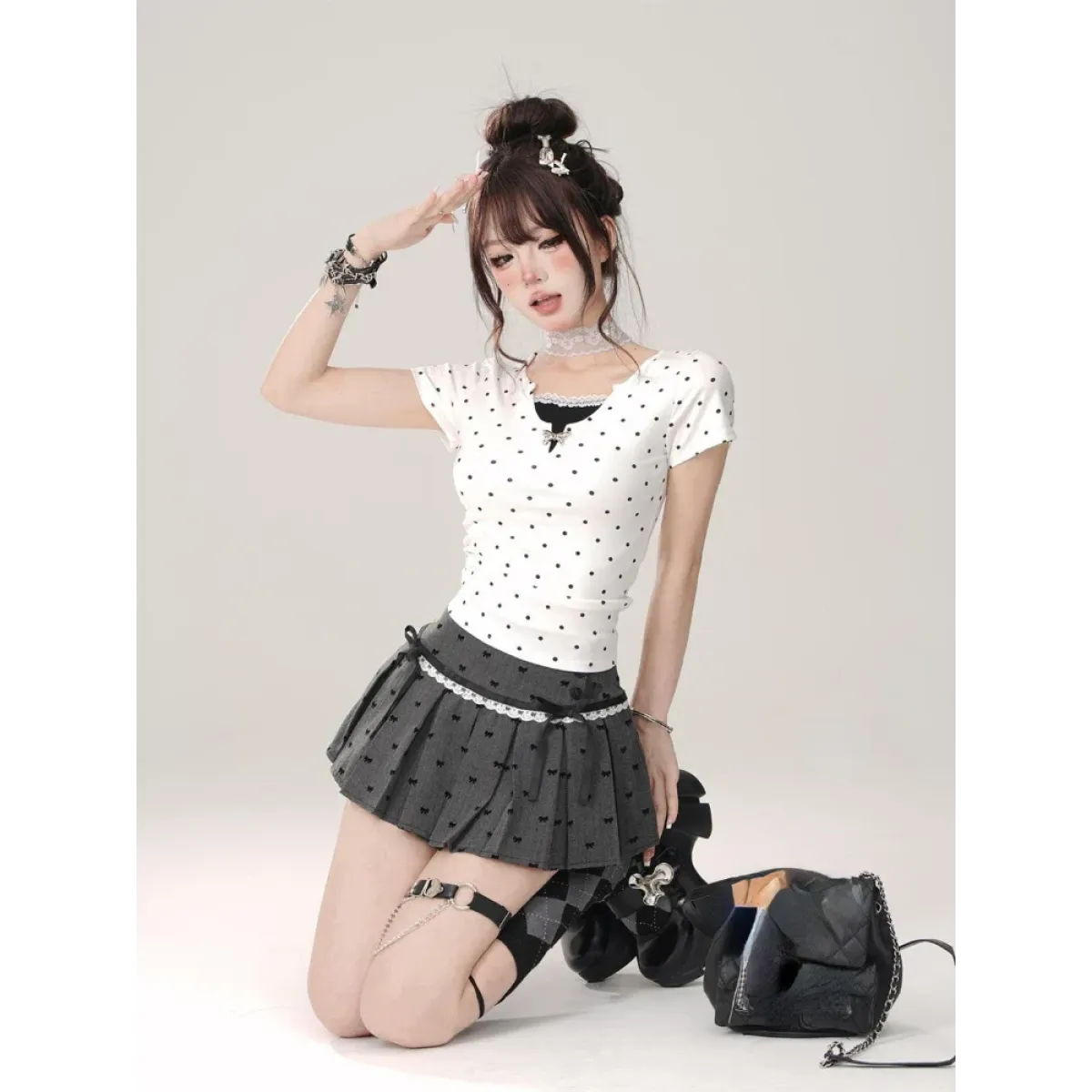 Kawaii Y2K Pleated Mini Skirt – Japanese Bow Lace Plaid Chic - Bottoms - Skirts - 8