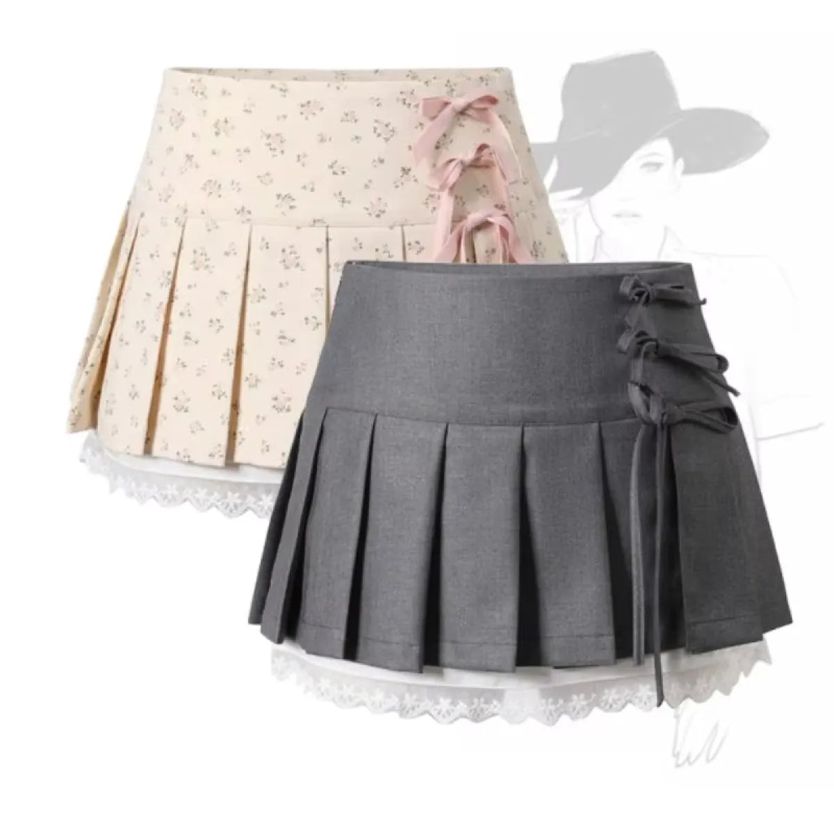 Pleated Lace Trim Mini Skirt – Kawaii Y2K Sweet Harajuku - Bottoms - Skirts - 1