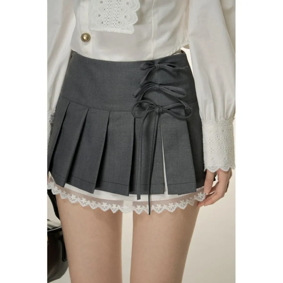 Pleated Lace Trim Mini Skirt – Kawaii Y2K Sweet Harajuku - Bottoms - Skirts - 2