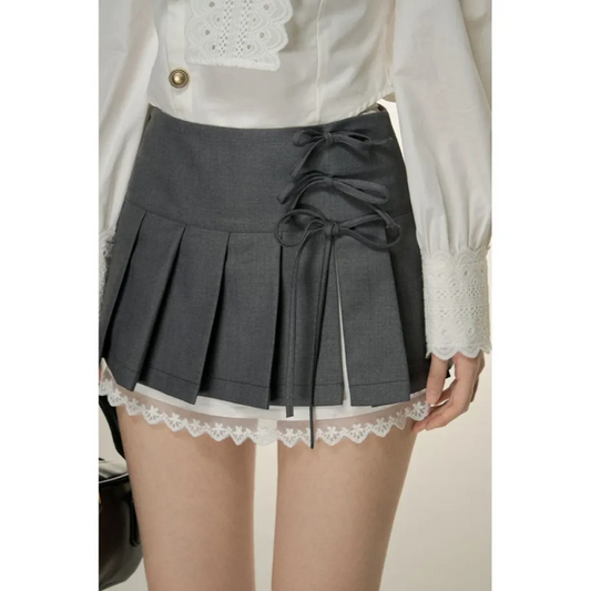 Pleated Lace Trim Mini Skirt – Kawaii Y2K Sweet Harajuku - Bottoms - Skirts - 2