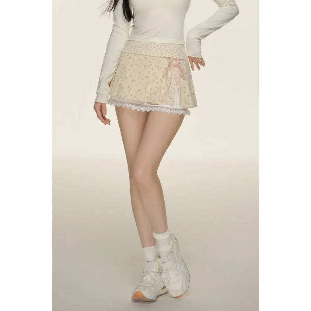 Pleated Lace Trim Mini Skirt – Kawaii Y2K Sweet Harajuku - Bottoms - Skirts - 5