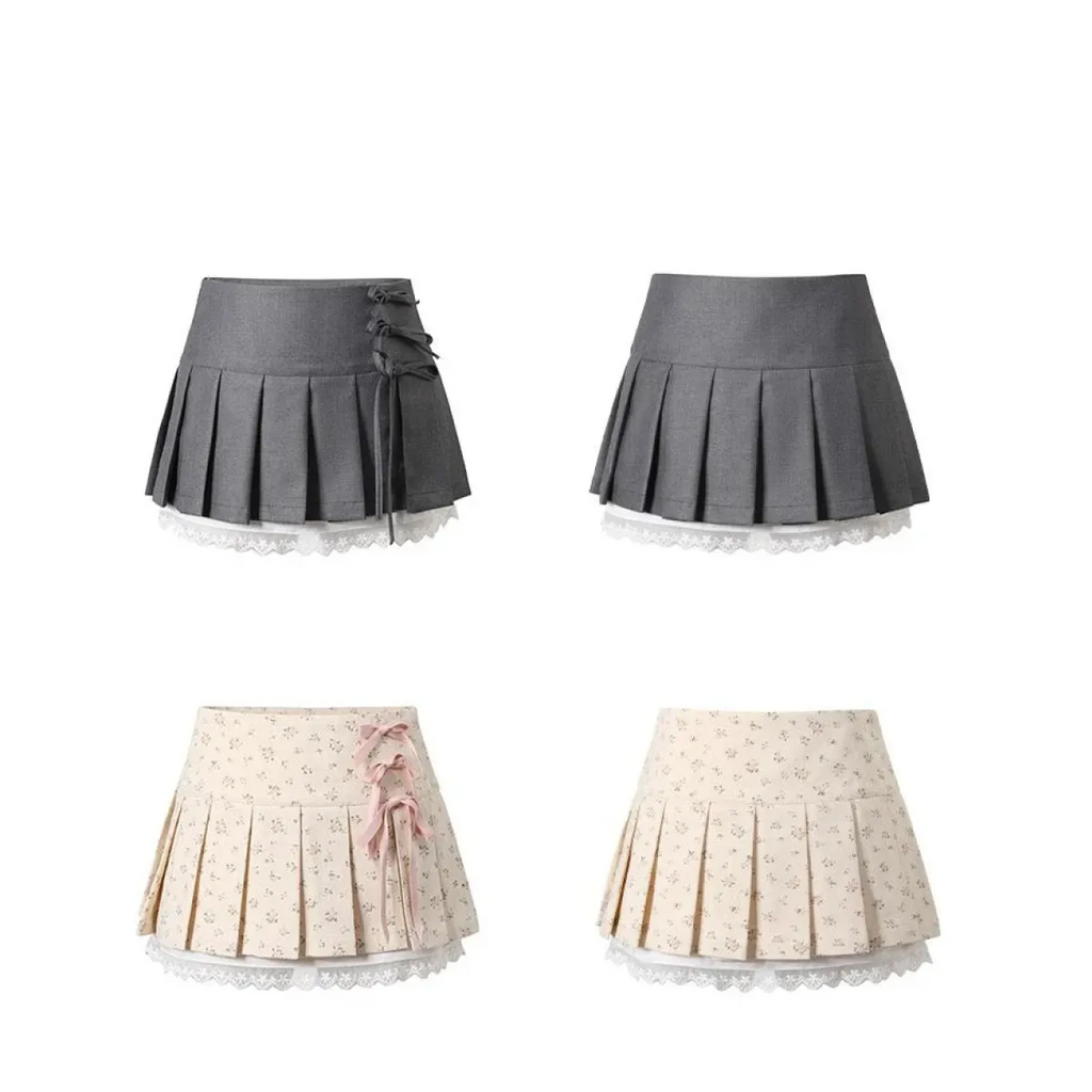 Pleated Lace Trim Mini Skirt – Kawaii Y2K Sweet Harajuku - Bottoms - Skirts - 6