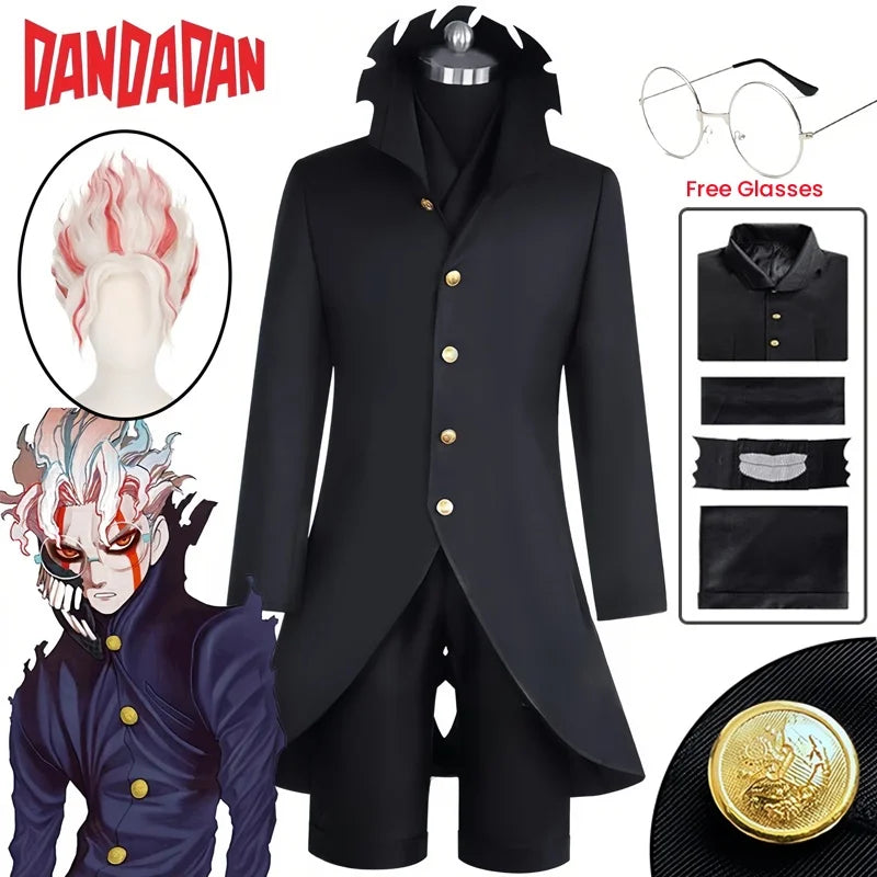 Dandadan Ken Takakura Okarun Cosplay – Black Uniform with Wig & Glasses - Anime - Dance Dresses Skirts & Costumes