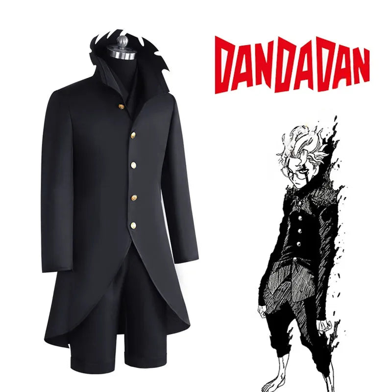 Dandadan Ken Takakura Okarun Cosplay – Black Uniform with Wig & Glasses - Anime - Dance Dresses Skirts & Costumes