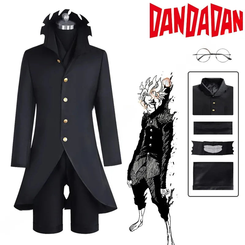 Dandadan Ken Takakura Okarun Cosplay – Black Uniform with Wig & Glasses - Anime - Dance Dresses Skirts & Costumes