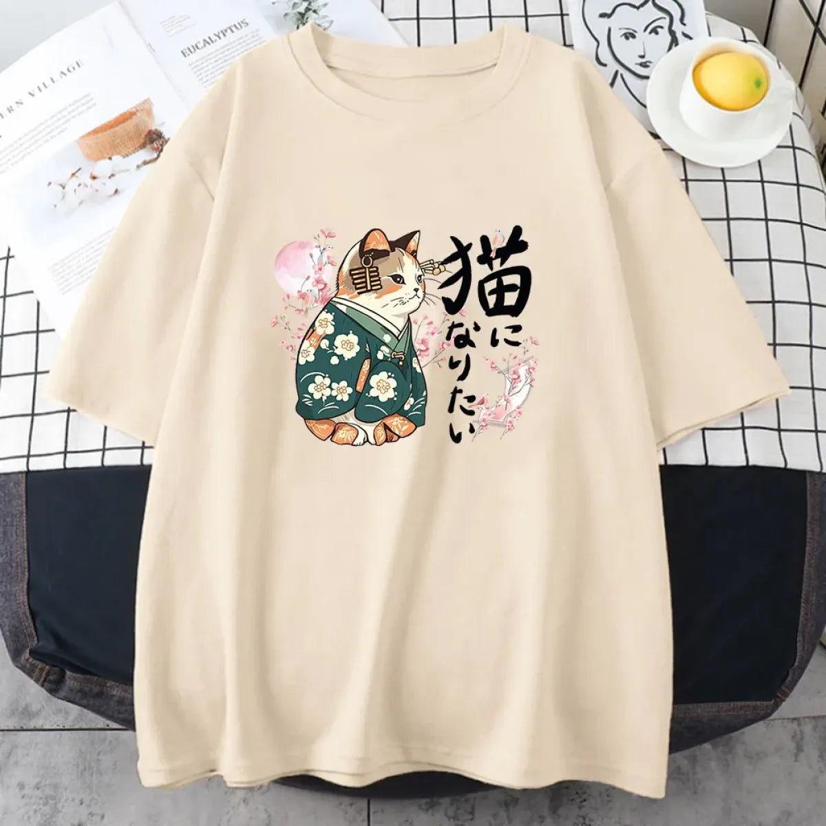 Ukiyo-e Kimono Cat Sakura Graphic Tee - T-Shirts - T-Shirts - 6