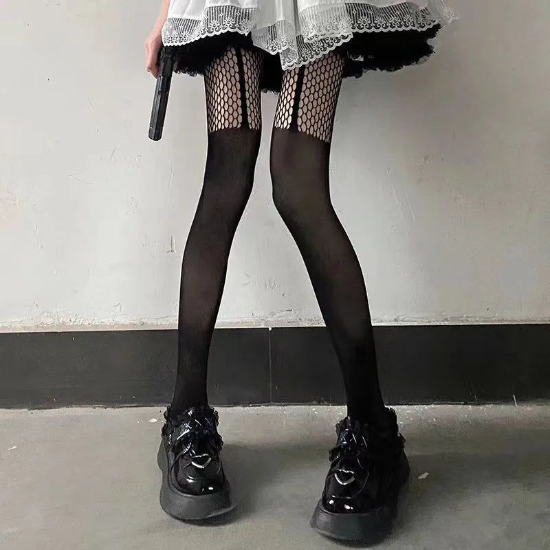 Cute Kitty Cat Fishnet Tights - Y2K Goth Lolita Cosplay Essentials - black 2 / One Size - Cosplay - Clothing