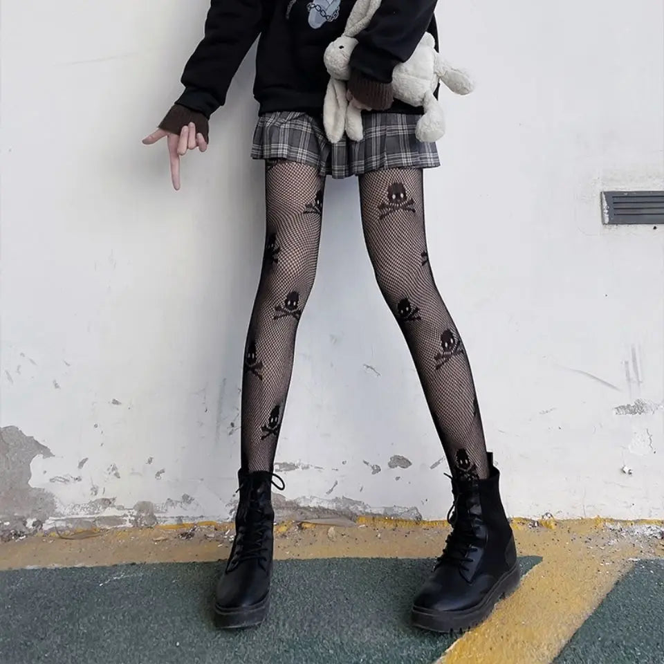 Cute Kitty Cat Fishnet Tights - Y2K Goth Lolita Cosplay Essentials - black b / One Size - Cosplay - Clothing