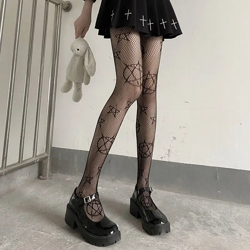 Cute Kitty Cat Fishnet Tights - Y2K Goth Lolita Cosplay Essentials - black 6 / One Size - Cosplay - Clothing