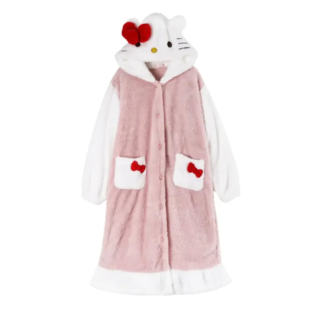 Hello Kitty Kawaii Bow Furry Pajamas - Sweet Long Anime Plush Loungewear - Pajamas - 8