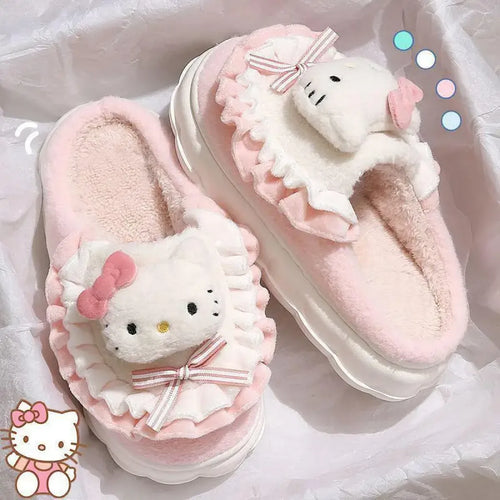 Sanrio Hello Kitty Plush Indoor Winter Slippers - Harajuku Style - Slippers - 1
