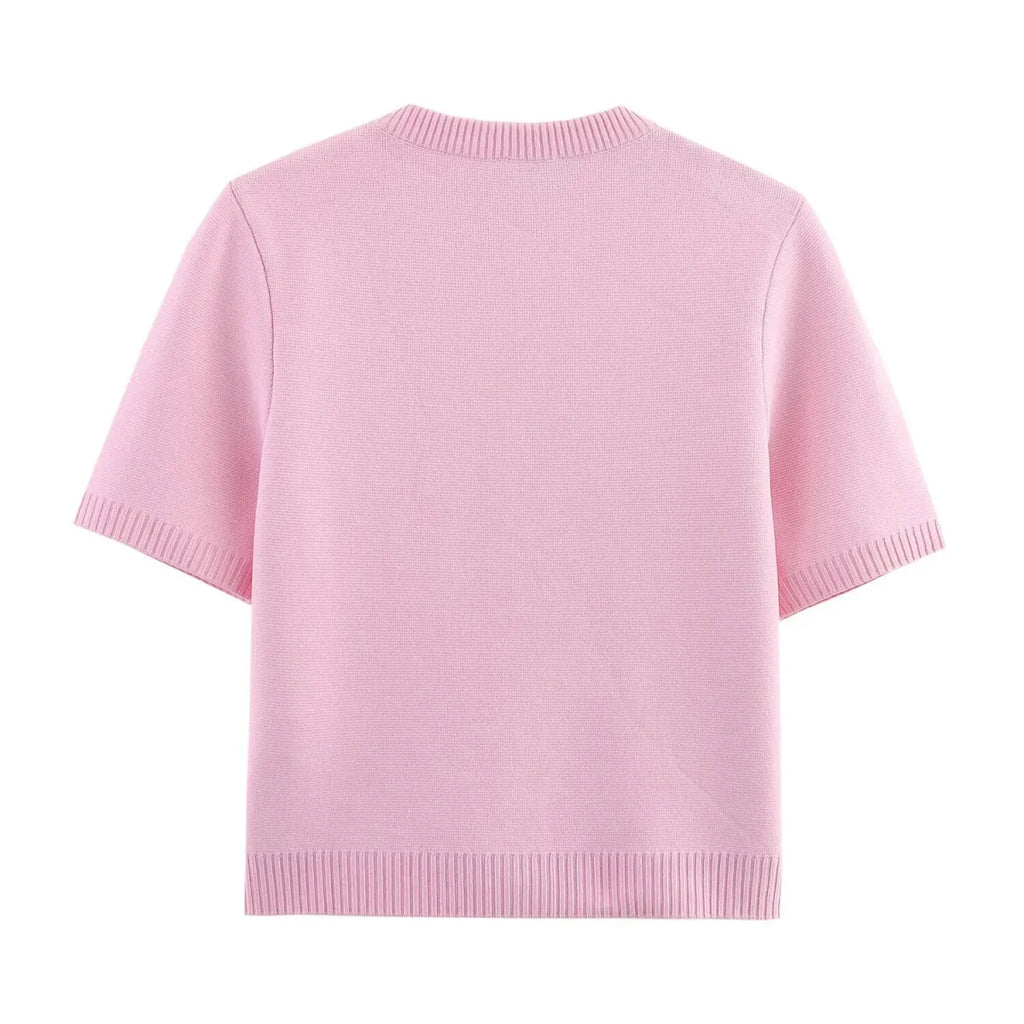 Short Sleeve Knit Cardigan with Pocket Detail - Women’s Clothing & Accessories - Cardigan - 3