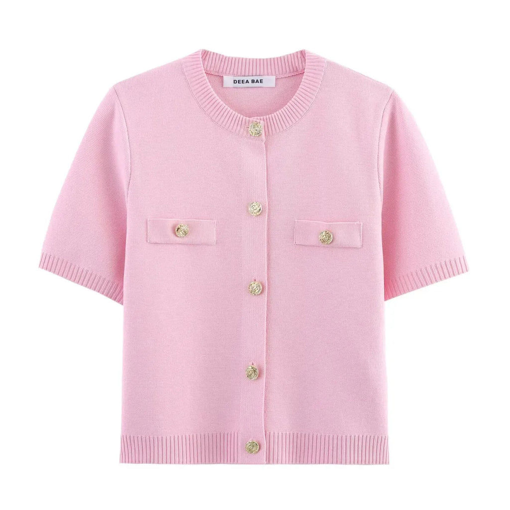 Short Sleeve Knit Cardigan with Pocket Detail - Women’s Clothing & Accessories - Cardigan - 6