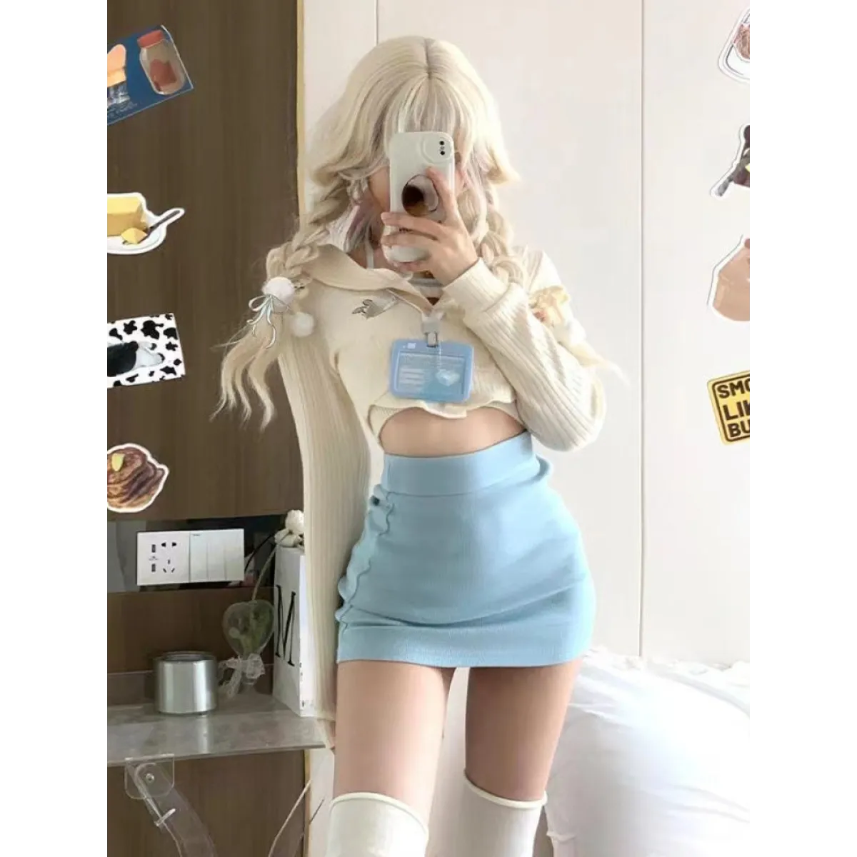 Harajuku Knit Crop Top Set - Dresses - Sets - 3