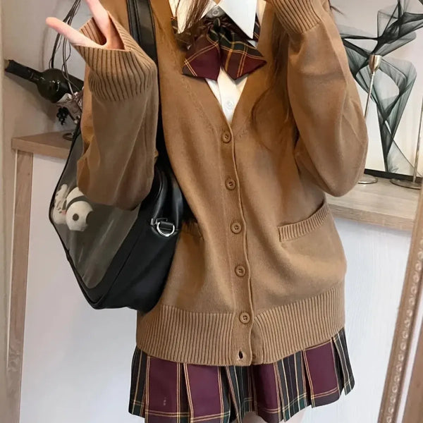 Preppy V-Neck Knit JK Cardigan Sweater - Sweaters - Cardigan - 1