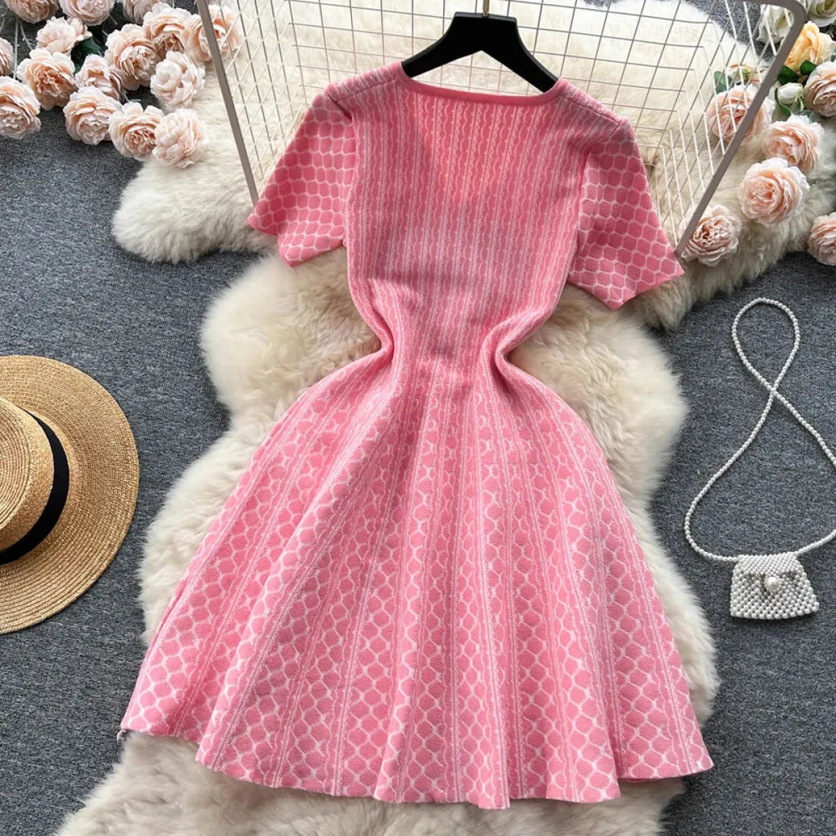 Korean Aesthetic V-Neck Knit Mini Dress - All Dresses - Mini Dress - 6