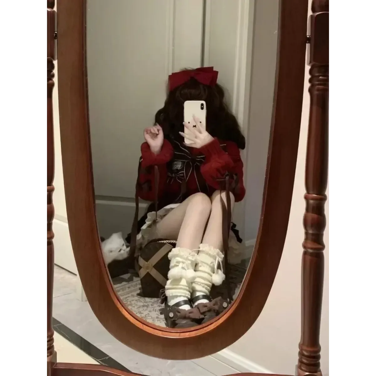 Sweet Bow Knit Pullover & Ruched Cake Skirt Set - Bottoms - Sets / Co-ords - 3