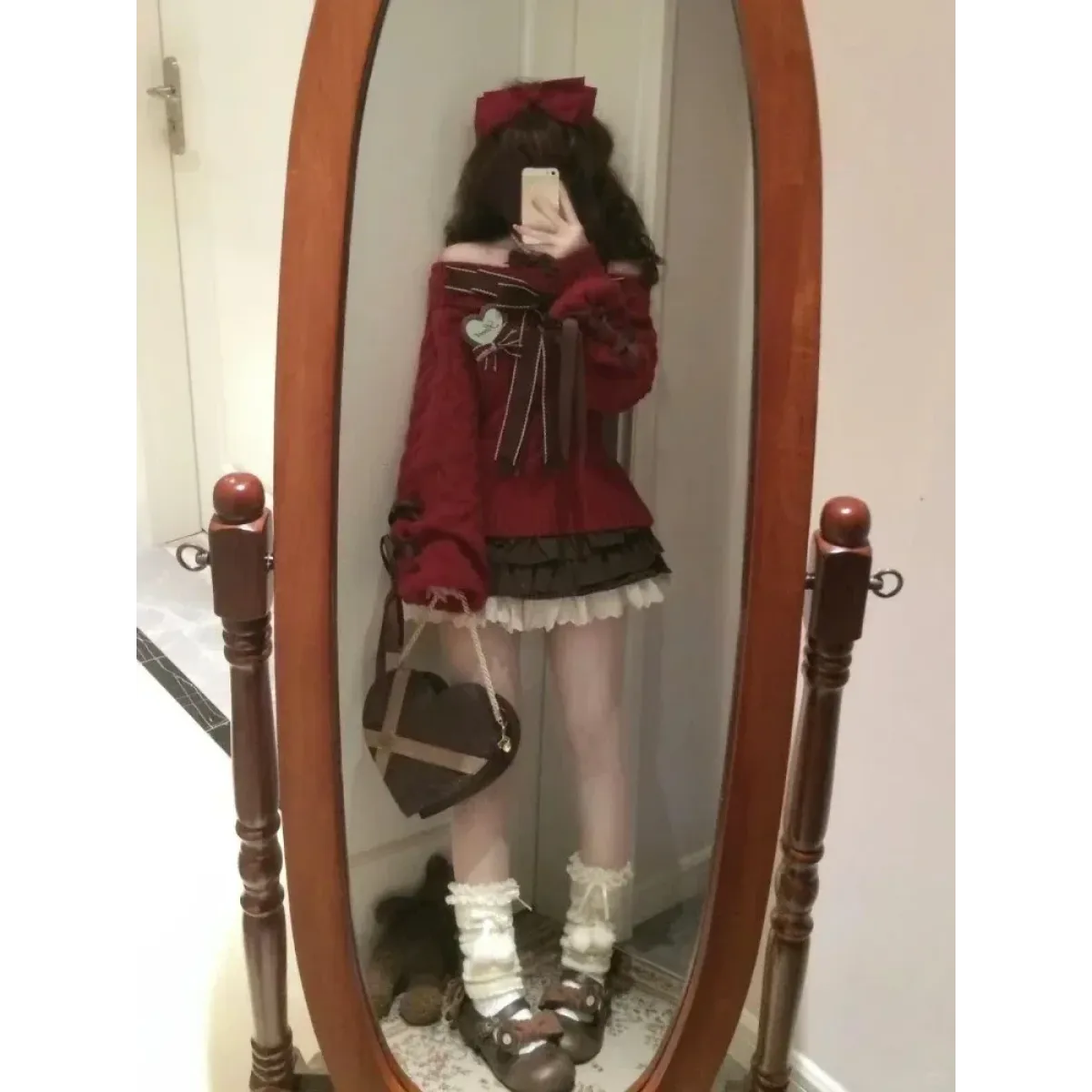 Sweet Bow Knit Pullover & Ruched Cake Skirt Set - Bottoms - Sets / Co-ords - 4