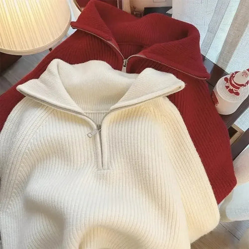 Korean Half-Zip Knit Pullover Sweater - Sweaters - Sweater / Pullover - 2