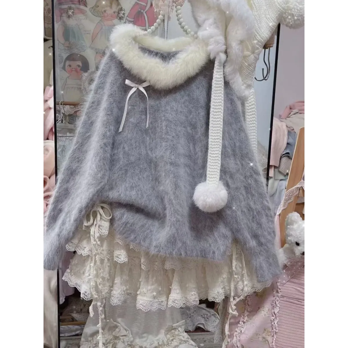 Sweet Bow Lace Knit Pullover Sweater - Sweaters - Sweater / Pullover - 3