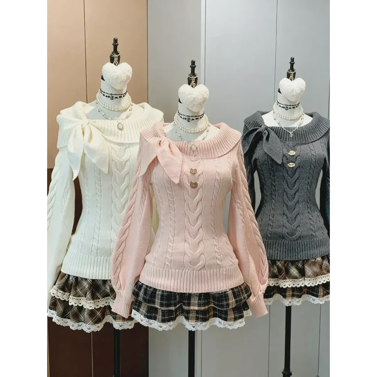 Sweet Bow Lace Knit Pullover Sweater - Sweaters - Sweater / Pullover - 1