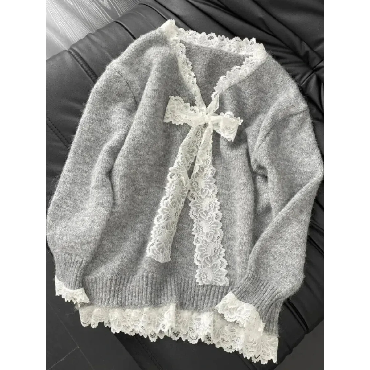 Sweet Bow Lace Knit Pullover Sweater - Sweaters - Sweater / Pullover - 8