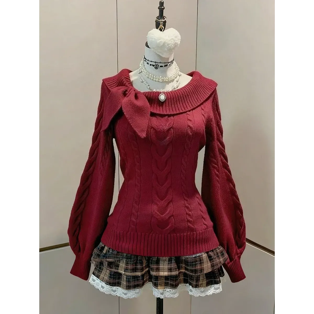 Sweet Bow Lace Knit Pullover Sweater - Sweaters - Sweater / Pullover - 4