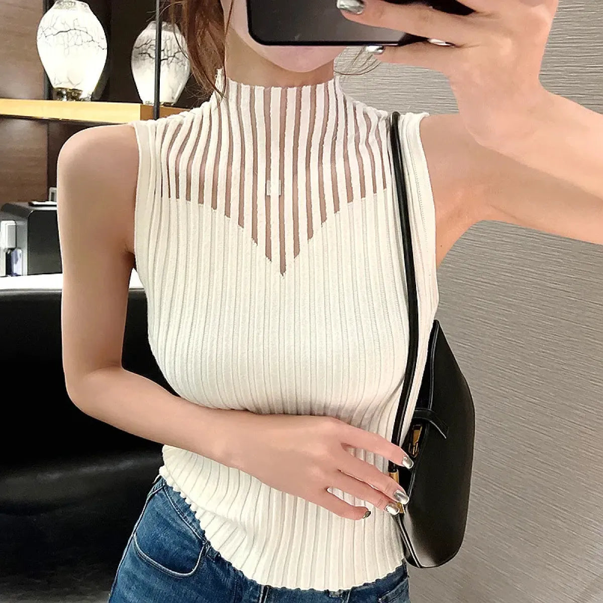 Hollow Out Knit Tank Top – Y2K Club Vest - Women’s Clothing & Accessories - Tank Top / Cami - 1