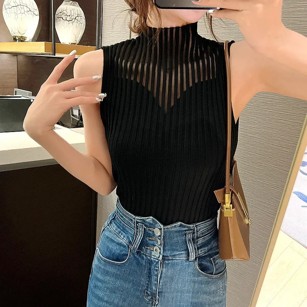 Hollow Out Knit Tank Top – Y2K Club Vest - Women’s Clothing & Accessories - Tank Top / Cami - 3