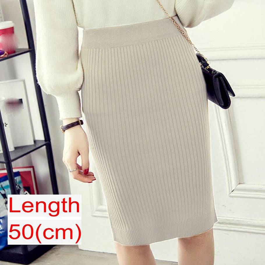 Knitted Pencil Skirt - Beige / 50 cm / 19.7 inch / L - Bottoms - Shirts & Tops - 32 - 2024