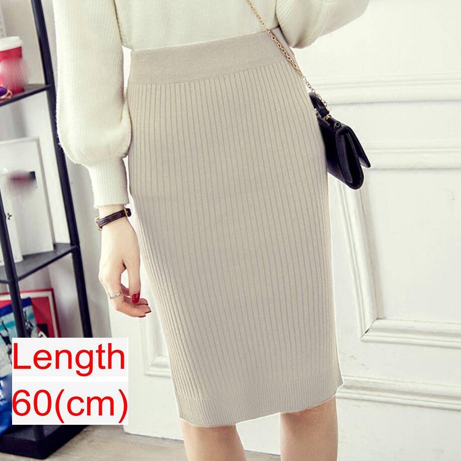 Knitted Pencil Skirt - Beige / 60 cm / 23.6 inch / L - Bottoms - Shirts & Tops - 37 - 2024