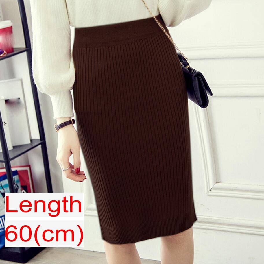 Knitted Pencil Skirt - Brown / 60 cm / 23.6 inch / L - Bottoms - Shirts & Tops - 39 - 2024