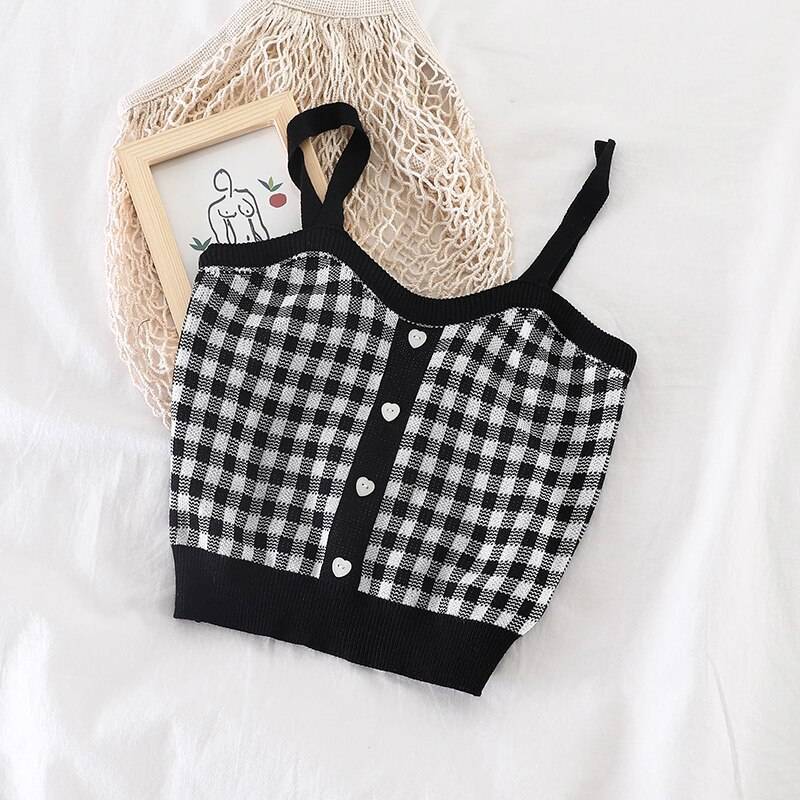 Knitted Plaid Crop Top - Black / One Size - Women’s Clothing & Accessories - Shirts & Tops - 17 - 2024