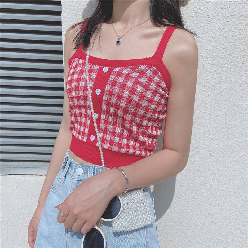 Knitted Plaid Crop Top - Women’s Clothing & Accessories - Shirts & Tops - 7 - 2024