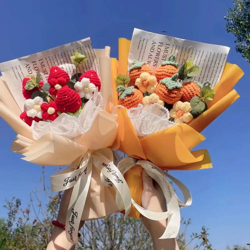 Knitted Sunflower Strawberry Bouquet - Plushies - Plushie - 2