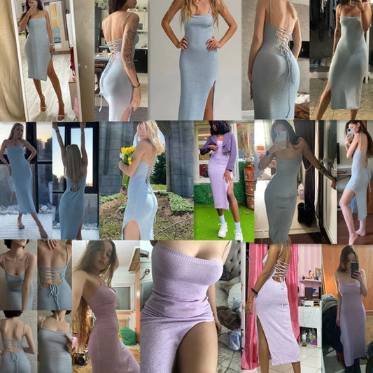 Backless Lace-Up Knitted Sweater Dress - All Dresses - 2