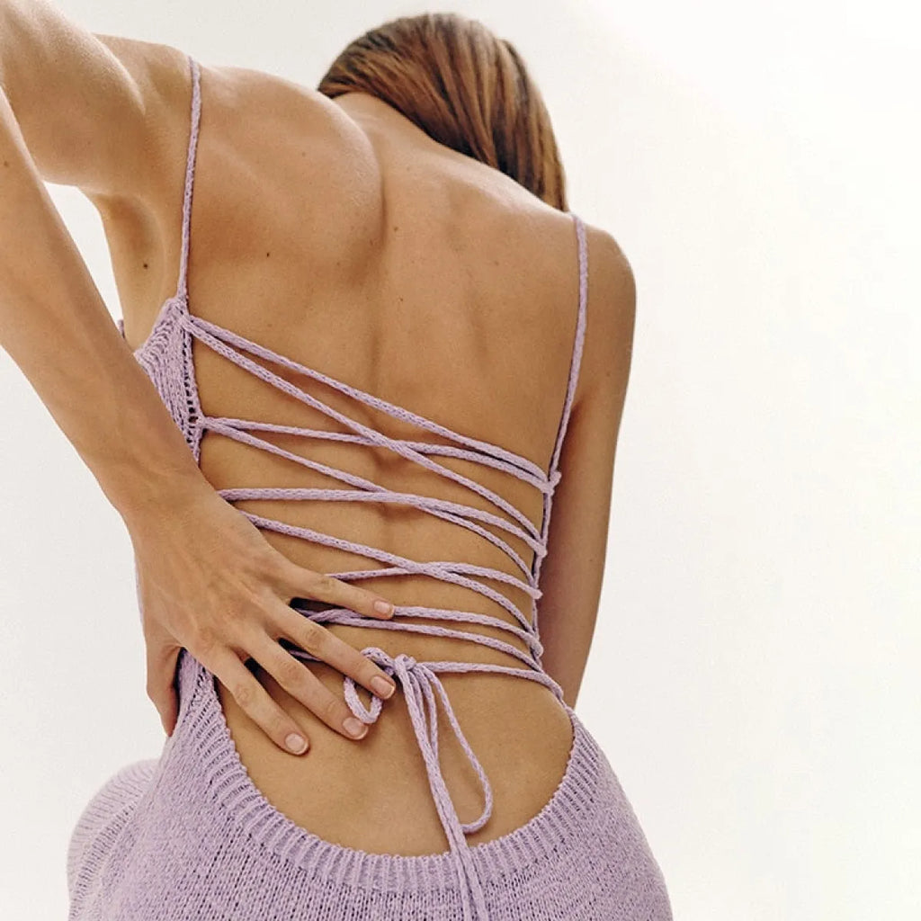 Backless Lace-Up Knitted Sweater Dress - All Dresses - 6