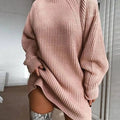 V Neck Ruffle Knitted Sweater Dress - All Dresses - 15