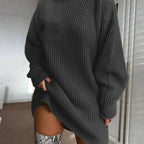 V Neck Ruffle Knitted Sweater Dress - All Dresses - 4
