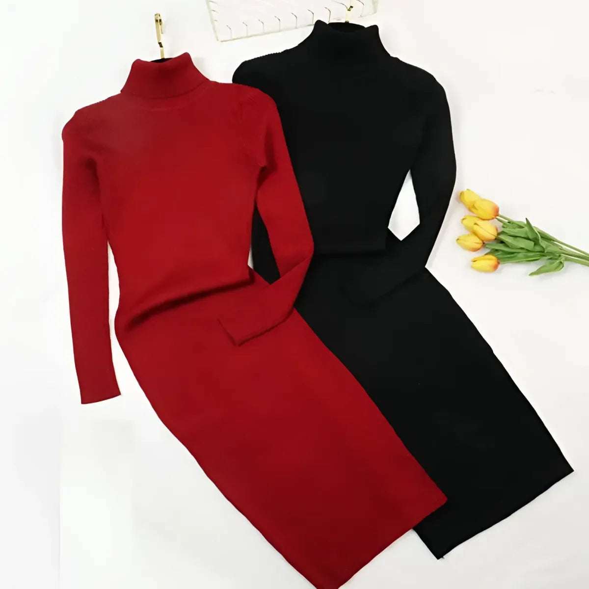 Knitted Turtleneck Dress - All Dresses - 6