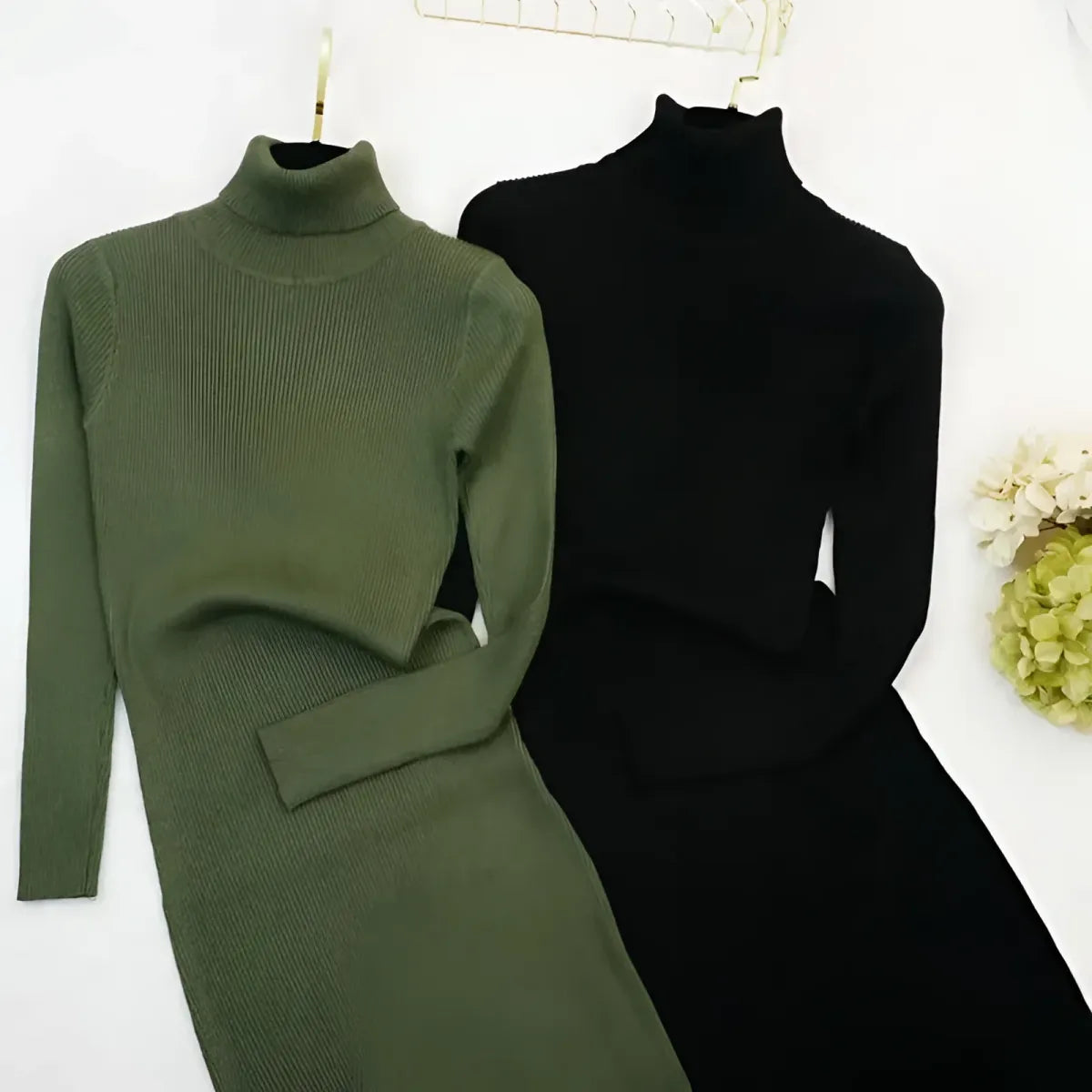 Knitted Turtleneck Dress - All Dresses - 7