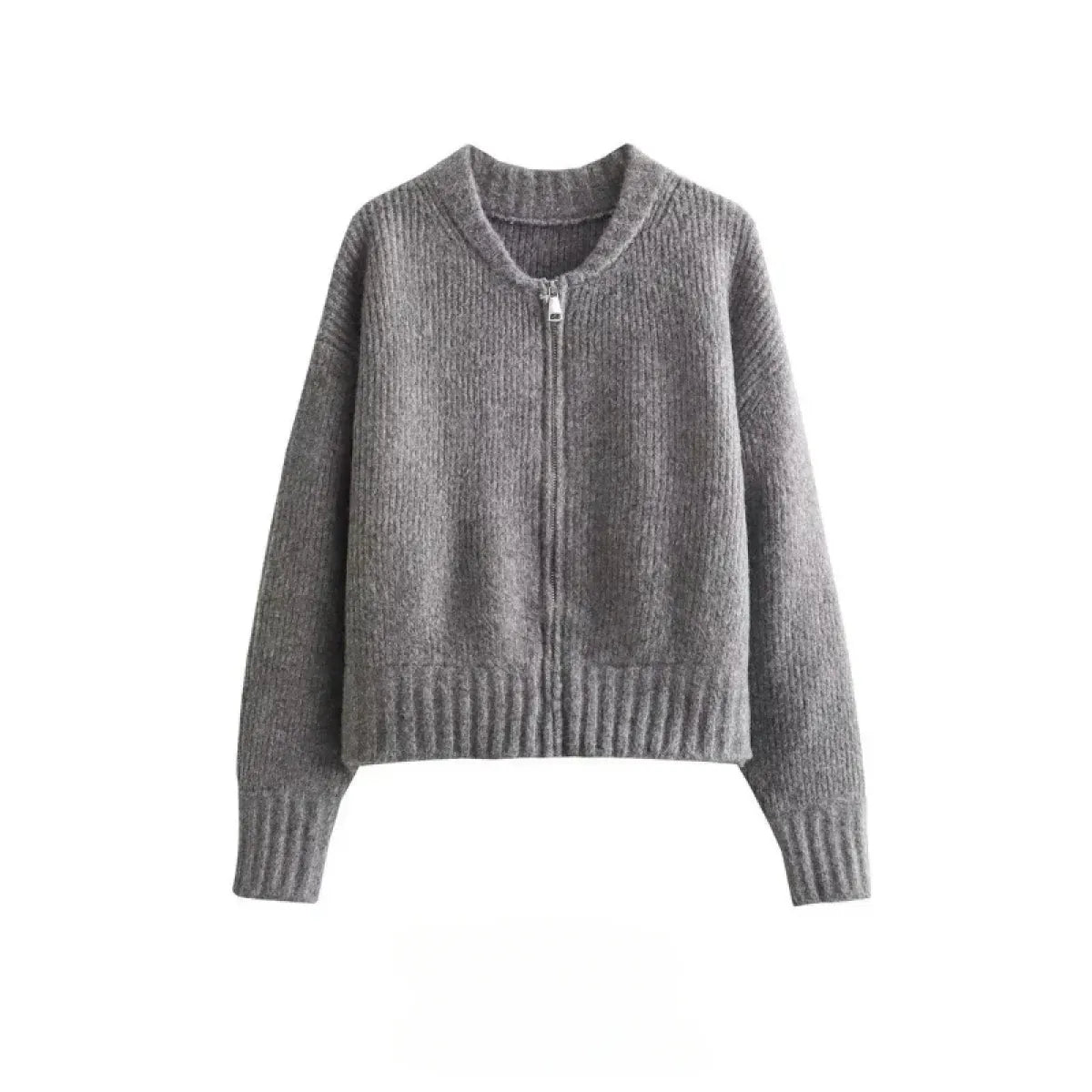 Grey Knit Zip-Up Cardigan – Korean Autumn Layer - Sweaters - Sweaters - 2
