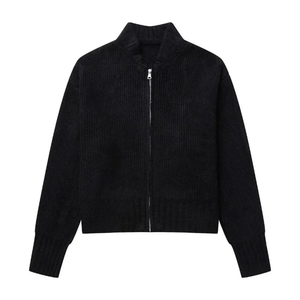 Grey Knit Zip-Up Cardigan – Korean Autumn Layer - Sweaters - Sweaters - 3